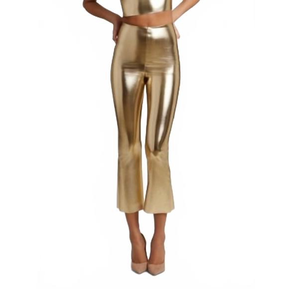 COMMANDO Pants - NEW COMMANDO faux leather cropped flare pants in goldleaf